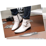 Men's Buckle Strap Block Heel Dress Boots - Black - Dress Boot - 12 B - PU Leather - image 29