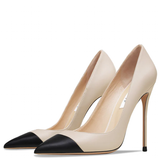 Women's Genuine Leather Fashion High Heels - Beige/Black - 1 / Suede / 12cm / Stilettos - 46 B - Genuine Leather - image 2