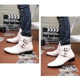 Men's Buckle Strap Block Heel Dress Boots - Black - Dress Boot - 12 B - PU Leather - image 24