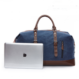 Travel Bags Canvas Leather Overnight Bag - Blue - Travel Bag - Canvas/Leather - image 18