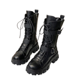 Funki Buys | Boots | Women's Lace-Up Combat Boots Biker Boot - Black - Combat Boot / 44 B / PU Leather - image 1