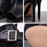 Women's High Buckle Strap Stiletto Sandal - Black - Buckle Strap Stilettos - 46 B - PU Leather - image 20