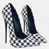 Women's Custom Houndstooth Super High Heels - Black/White - 1 / 12cm Heel - 46 B - PU Leather - image 22