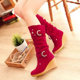 Women's Mid-Calf Suede Wedge Stud Boot - Suede - Brown Camel - 11 B - PU Suede Leather - image 16