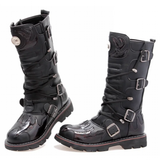 Men's Knee-High Combat Motorcycle Boots - Black - 3903 / Biker Boots - 38 B - PU Leather - image 11