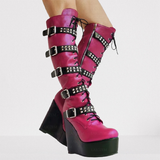 Women's Colorful Custom Platform Boots - Burgundy - LGZ3739 / Boots - 14 B - PU Leather - image 4