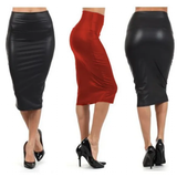 Women's Faux Leather Fitted Pencil Skirts - Black - 1 / D138 / No Split - XXXL - Polyester - image 2