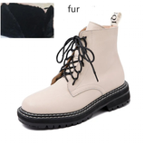 Women's Real Leather Lace Up Ankle Boots - Beige - 2 / Fur - 45 B - Leather - image 25