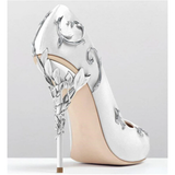 Women's Elegant Silk Formal Prom Stilettos - Gold - Embossed Shoe - 9.5 B - Silk/PU Leather - image 34