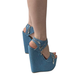 Women's Denim Zipper Plaform Sandals - Blue - Chunky Sandal - 47 B - Canvas - image 17