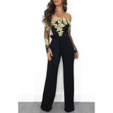 Women's Elegant Lace Evening Pantsuit - Black/Gold - Evening Jumpsuit - XXXL - Polyester Spandex - image 3