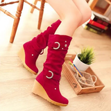 Women's Mid-Calf Suede Wedge Stud Boot - Suede - Brown Camel - 11 B - PU Suede Leather - image 21