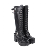 Women's Goth Motorcycle Platform Boots - Black - Platform Buckle Boots - 40 B - PU Leather - image 3