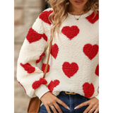 Women's Plush Fuzzy Heart Pullover - Red - Sweater - 2XL - Fleece - image 7