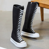 Women's Lace Up Knee High Canvas Boots - Black - Knee High Boots - 40 B - Canvas - image 9