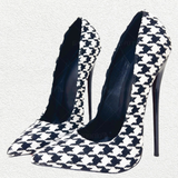 Women's Custom Houndstooth Super High Heels - Black/White - 1 / 12cm Heel - 46 B - PU Leather - image 24