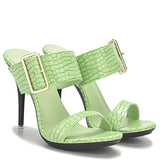 Women's Big Buckle High Heel Slides - Black - Formal Shoes - 43 B - PU Leather - image 6