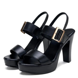 Women's High Chunky Platform Sandals - Black - Platform Sandal - 43 B - PU Leather - image 21