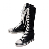 Women's Knee High Platform Canvas Boots - Black - High Top Canvas Sneakers - 40 B - Canvas - image 6