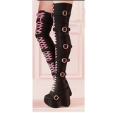 Women's Over Knee Buckle Lace Up Boots - Black - Boots - 46 B - PU Patent Leather - image 6
