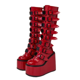 Women's Red Buckle Strap Platform Boots - Red - Buckle Boots - 46 B - PU Leather - image 7