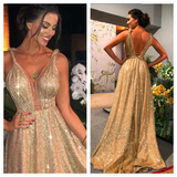 Women's Long Sparkly Prom Ball Dress - Gold - Ball Gown - 20W - Chiffon Sequin - image 35