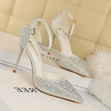 Women's Shiny Rhinestone Designer Heels - Champagne - Shimmer Shoes - 40 B - PU Leather - image 20