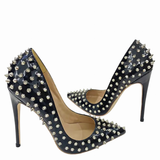 Women's Spikes Rivets Super High Stilettos - Black - 12cm Spike Stilettos - 46 B - PU Leather - image 4