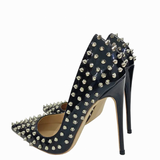 Women's Spikes Rivets Super High Stilettos - Black - 12cm Spike Stilettos - 46 B - PU Leather - image 9
