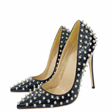 Women's Spikes Rivets Super High Stilettos - Black - 12cm Spike Stilettos - 46 B - PU Leather - image 7
