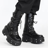 Women's Punk Style Lace-up Platform Boot - Black - Chunky Boots - 43 B - PU Leather - image 15