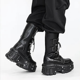 Women's Punk Style Lace-up Platform Boot - Black - Chunky Boots - 43 B - PU Leather - image 6