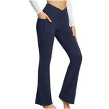 Women's High Waist Yoga Flare Leggings - Navy Blue - Yoga Pants - 2XL - Polyester - image 31