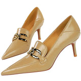 Women's Low Pointed Toe Buckle Pumps - Brown - Pumps - 40 B - PU Leather - image 46