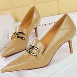 Women's Low Pointed Toe Buckle Pumps - Brown - Pumps - 40 B - PU Leather - image 40
