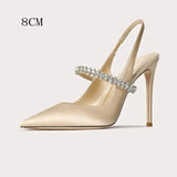 Women's Luxury Diamante Satin Stilettos - Champagne - 8 cm Heel Shoes - 45 B - Satin - image 6