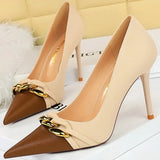 Women's Two Toned Buckle Toe Pumps - Black/Beige - 9.5cm Heels - 40 B - PU Leather - image 15