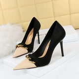 Women's Two Toned Buckle Toe Pumps - Black/Beige - 9.5cm Heels - 40 B - PU Leather - image 7