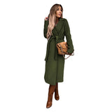 Women's Elegant Long Tie Belt Overcoats - Army  Green - Women's Jacket - XXXL - Polyester - image 43
