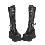 Women's Goth Zip Buckle Motorcycle Boot - Custom Color - Knee High Boots - 47 B - PU Leather - image 2