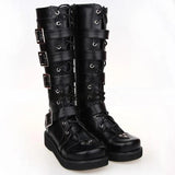 Women's Punk Cross and Buckle Strap Boot - Black - 6 Boots - 44 B - PU Leather - image 21