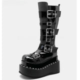 Women's Gothic Buckle Strap Leather Boots - Black -  1 / Boots - 40 B - PU Patent Leather - image 13