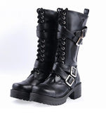 Women's Punk Cross and Buckle Strap Boot - Black - 5 Boots - 44 B - PU Leather - image 22