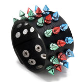 Unisex Wide Cuff Goth Bracelet - Red/Blue/Green - Spike Bracelet B01 - Medium - PU Leather - image 10