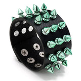 Unisex Wide Cuff Goth Bracelet - Green - Spike Bracelet B01 - Medium - PU Leather - image 12