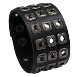 Unisex Wide Cuff Goth Bracelet - Black - Square Hole B04 - Medium - PU Leather - image 11