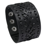 Unisex Wide Cuff Goth Bracelet - Black - Plaits Border B07 - Medium - PU Leather - image 15