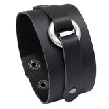 Unisex Wide Cuff Goth Bracelet - Black - Buckle B08 - Medium - PU Leather - image 6