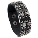 Unisex Wide Cuff Goth Bracelet - Black - Skulls B09 - Medium - PU Leather - image 14