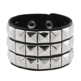 Unisex Wide Cuff Goth Bracelet - Silver - Triple Stack B12 - Medium - PU Leather - image 16